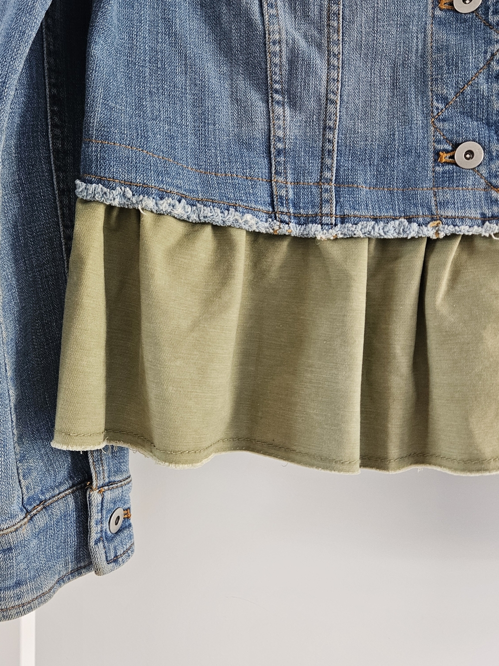 Anthro Pilcro and the Letterpress Blue Denim Peplum Jacket Olive Layer - Small - Picture 4 of 7